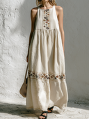 Women's Retro Casual Ethnic Geometric Print Round Neck Sleeveless Maxi Dress ZMZ2779E2ZJY