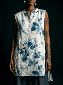 Women's Artisanal Minimalist Style Viscose Watercolor Floral Print Sleeveless Tunic Top ZMZ2877E0YZH