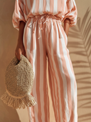Women's Casual Vacation-Style Cotton with Vertical Stripes and Elastic Waist Wide-Leg Pants ZMZ2813E1ZYY