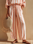 Women's Casual Vacation-Style Cotton with Vertical Stripes and Elastic Waist Wide-Leg Pants ZMZ2813E1ZYY