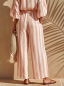 Women's Casual Vacation-Style Cotton with Vertical Stripes and Elastic Waist Wide-Leg Pants ZMZ2813E1ZYY