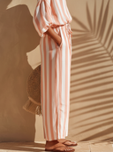 Women's Casual Vacation-Style Cotton with Vertical Stripes and Elastic Waist Wide-Leg Pants ZMZ2813E1ZYY