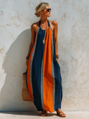 Women's Vibrant Halter Neck Backless Striped Sleeveless Maxi Dress ZMZ2809E6SWL