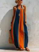 Women's Vibrant Halter Neck Backless Striped Sleeveless Maxi Dress ZMZ2809E6SWL