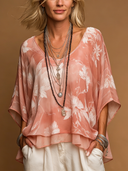 Women's Classic V-Neck Light Pink Floral Chiffon Top ZMZ2820E2SWL