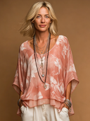 Women's Classic V-Neck Light Pink Floral Chiffon Top ZMZ2820E2SWL