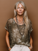 Women's Casual Army Green Chiffon Floral Short-Sleeve Top ZMZ2841E2SWL