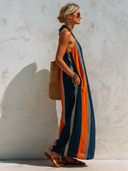 Women's Vibrant Halter Neck Backless Striped Sleeveless Maxi Dress ZMZ2809E6SWL
