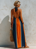 Women's Vibrant Halter Neck Backless Striped Sleeveless Maxi Dress ZMZ2809E6SWL