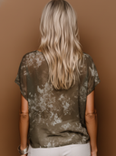 Women's Casual Army Green Chiffon Floral Short-Sleeve Top ZMZ2841E2SWL