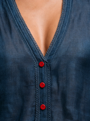 Women's Classic Vintage V-Neck Navy Blue Cotton-Linen Tank Top ZMZ2887E4SWL