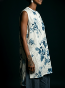 Women's Artisanal Minimalist Style Viscose Watercolor Floral Print Sleeveless Tunic Top ZMZ2877E0YZH