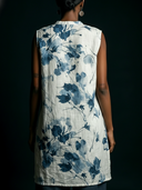 Women's Artisanal Minimalist Style Viscose Watercolor Floral Print Sleeveless Tunic Top ZMZ2877E0YZH