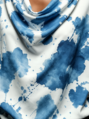 Women's Artistic Casual Style Rayon Watercolor Splash Print Cowl Neck Short Sleeve Blouse ZMZ2871E9YZH