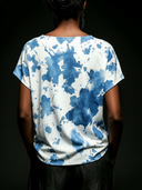 Women's Artistic Casual Style Rayon Watercolor Splash Print Cowl Neck Short Sleeve Blouse ZMZ2871E9YZH