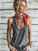 Women's Retro Casual Street Style Cotton Distressed Frayed Edge Sleeveless Tank Top ZMZ2993E9ZJY