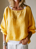 Women's Retro Casual Cotton Linen Round Neck Loose Pullover Shirt ZMZ2939E4ZJY
