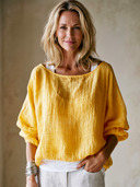 Women's Retro Casual Cotton Linen Round Neck Loose Pullover Shirt ZMZ2939E4ZJY