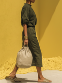 Women'sModern Resort Style Linen-Cotton Smocked Neck Puff Sleeve Blouse & High-Waisted Skirt Co-ord Set ZMZ1589E0YZH