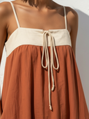Women's Bohemian Resort Style Linen-Cotton Color-Block Drawstring Cami Maxi Dress ZMZ2816E5YZH