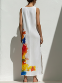 Women's Artistic Resort Style Viscose Watercolor Splash Print Sleeveless Maxi Dress ZMZ2846E4YZH