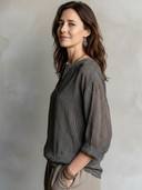Women's Retro Casual Striped Three Quarter Sleeves Shirt  ZMZ2750E8ZJY