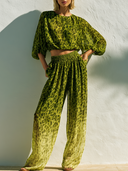 Women's Modern Resort Style Leopard Print Chiffon Crop Top & Wide-Leg Pants Co-ord Set ZMZ2936E4YZH