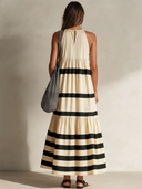 Women's Retro Casual Cotton Linen Striped Sleeveless Maxi Dress ZMZ2758E6ZJY