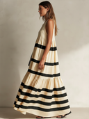 Women's Retro Casual Cotton Linen Striped Sleeveless Maxi Dress ZMZ2758E6ZJY