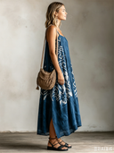 Women's Retro Casual Ethnic Geometric Print Square Neck Loose Sleeveless Midi Dress  ZMZ2750E5ZJY