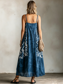 Women's Retro Casual Ethnic Geometric Print Square Neck Loose Sleeveless Midi Dress  ZMZ2750E5ZJY