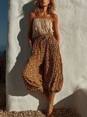 Women's Bohemian Resort Style Leopard Print Sleeveless Smocked-Waist Two-Piece Set ZMZ2971E0YZH