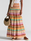 Women's Casual Vacation Loose Fit With Shirred Waist Cotton-Linen Printed Skirt ZMZ2904E6ZYY