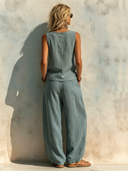 Women's Classic Commuter V-Neck Vest And Wide-Leg Pants Set ZMZ2904E9SWL