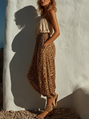 Women's Bohemian Resort Style Leopard Print Sleeveless Smocked-Waist Two-Piece Set ZMZ2971E0YZH