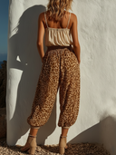 Women's Bohemian Resort Style Leopard Print Sleeveless Smocked-Waist Two-Piece Set ZMZ2971E0YZH