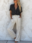Women's Classic Striped Short-Sleeve Shirt & Straight-Leg Pants Set ZMZ2939E7SWL