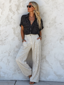 Women's Classic Striped Short-Sleeve Shirt & Straight-Leg Pants Set ZMZ2939E7SWL