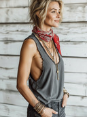 Women's Retro Casual Street Style Cotton Distressed Frayed Edge Sleeveless Tank Top ZMZ2993E9ZJY