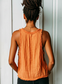 Women's Retro Casual Street Style Cotton Linen Pleated Frayed Edge Sleeveless Tank Top ZMZ2903E7ZJY