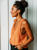 Women's Retro Casual Street Style Cotton Linen Pleated Frayed Edge Sleeveless Tank Top ZMZ2903E7ZJY