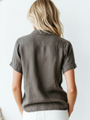 Women's Retro Casual Washed Linen Pocket Short-Sleeve Pullover Shirt ZMZ2974E5ZJY