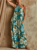 Women's Vacation Floral Print Sleeveless Maxi Dress ZMZ2948E7XT
