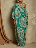 Women's Resort Print Off-Shoulder Loose Print Long Sleeve Maxi Dress ZMZ2983E8XT