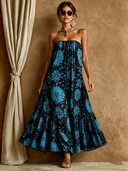Women's Vacation Floral Print Strapless Maxi Dress ZMZ2944E5XT