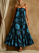 Women's Vacation Floral Print Strapless Maxi Dress ZMZ2944E5XT