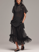 Women's Organza Solid Color Ruffled Short-sleeved Top And Skirt Two-piece Set ZMZ2986E8XT