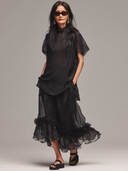 Women's Organza Solid Color Ruffled Short-sleeved Top And Skirt Two-piece Set ZMZ2986E8XT