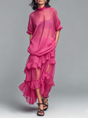 Women's Solid-Color Ruffled Short-Sleeve Top And Skirt Two-Piece Set ZMZ2957E6XT
