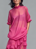 Women's Solid-Color Ruffled Short-Sleeve Top And Skirt Two-Piece Set ZMZ2957E6XT